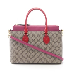 Gucci GG Supreme handbag, coated canvas and leather, women's, beige, red, pink, 409534