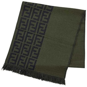 Fendi scarf ec-24554 khaki green Zucca wool 100% FENDI FF stole, lap blanket, men's and women's