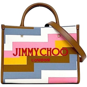 Jimmy Choo Small Avenue 2-way bag f-24586 Multicolor Brown 32 AVENUE S TOTE Canvas Leather D0T0D2