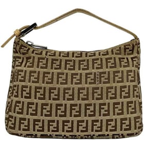Fendi Pouch ec-24523 Beige Brown Zucchino 2228 8N0001 028 Canvas Leather FENDI Handbag FF Women's