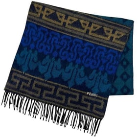 Fendi Scarf ec-24591 Blue Navy 100% Acrylic FENDI Embroidery Men's Women's Long