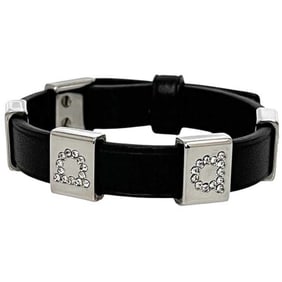 Salvatore Ferragamo Bracelet ec-24413 Black Gancini 34 6092 Leather Rhinestone with Sparkling Stones