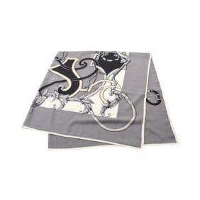 Hermes Hermès Carré Jean 140 L'INSTRUCTION DU ROY Scarf, Silk, Cashmere, Women's, Gray, Black,