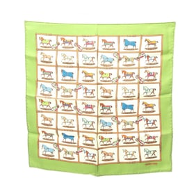 Hermes Hermès Petit Carré 45 "48 Horses in the Paddock" Silk Scarf for Women, Green Multicolor