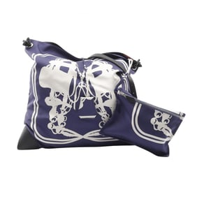 Hermes Hermès Silky City MM BRIDES DE GALA Shoulder Bag, Silk and Leather, Women's, Navy, White,