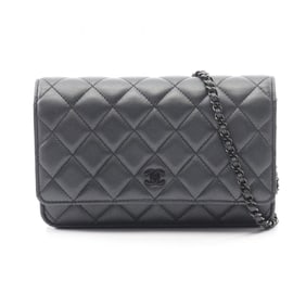CHANEL Matelasse Shoulder Bag, Lambskin Leather, Women's, Gray, AP0250