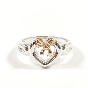 TIFFANY & Co. Tiffany Heart Ribbon Ring, 925 Sterling Silver/18K Yellow Gold, Size 12, Women's