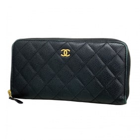 Chanel Matelasse Caviar Leather Long Wallet, Black, Women's