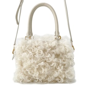Miu Miu Miu Zipped Sheepfur Handbag 5BB092 MIUMIU 2-way White