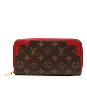 Louis Vuitton Monogram Zippy Wallet Retiro Round Zip Long M61854 Brown Cerise Red Leather Women's