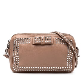 Miu Miu Miu Ribbon Motif Shoulder Bag in Pink Beige Leather with Rhinestones for Women