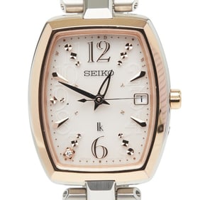 Seiko Lukia Watch 1B32-0AF0 Solar Radio-Controlled with Beige Dial and Stainless Steel Plated Design