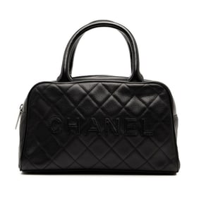 CHANEL Matelasse Mini Boston Bag A15685 Black Caviar Leather Patent Women's