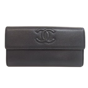 Chanel Coco Mark Silver Hardware Long Wallet Grained Calfskin Women's