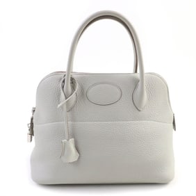 HERMES Bolide 31 Pearl Gray Taurillon Clemence Leather Handbag with Silver Hardware and Shoulder