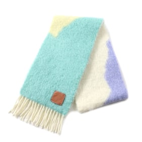 LOEWE Women's Mohair Blend Scarf with Anagram Logo Patch and Fringe, Multicolor, Made in Spain,