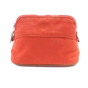 HERMES Bolide Mini Pouch, 100% Cotton with Embroidered H Logo and Leather Accents, Orange, Made in