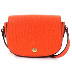 Longchamp EPURE XS Leather Crossbody Bag with Logo Buttons and Embossed Logo, Orange, Women's, Dust