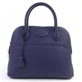 HERMES Bolide 31 Taurillon Clemence Blue Saphir Handbag with Silver Hardware, Y Stamp, Dust Bag,