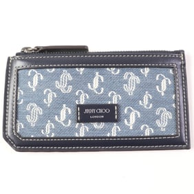 JIMMY CHOO Casey JC Monogram Denim Leather Wallet/Coin Case, Navy, Box and Dust Bag Included, Made