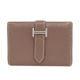 Hermes Hermès Bearn Mini Etoupe Silver Hardware Coin Case Chevre Women's