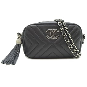 Chanel Chevron V-Stitch Chain Shoulder Bag A57617 in Black Lambskin