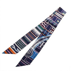 HERMES Twilly Voltes et Pirouettes navy multicolor women's 100% silk scarf/muffler, AB rank,