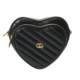 GUCCI Interlocking G Heart-Shaped Black Leather Shoulder Bag 751628 Women's, Rank A, Pre-Owned,