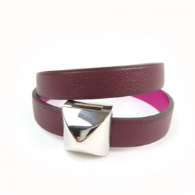 HERMES Medor Infinie Double Tour Bracelet, Leather with Silver Hardware, Purple, T3, A Stamp, Made