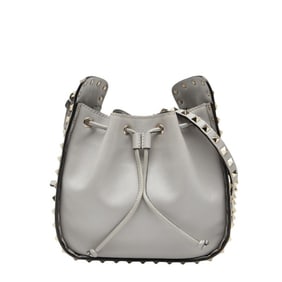 Valentino Rockstud Drawstring Shoulder Bag in Gray Leather for Women