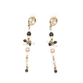 Chanel Coco Mark Swing Earrings, Gold, Multicolor Plated, Faux Pearl, Women's, CHANEL