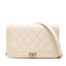 CHANEL Boy Chanel Coco Mark Crossbody Chain Wallet Shoulder Bag in White Caviar Skin for Women
