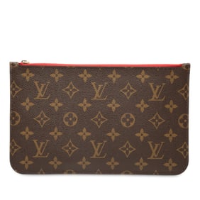 Louis Vuitton Monogram Neverfull MM with attached pouch in brown and red. Women's.