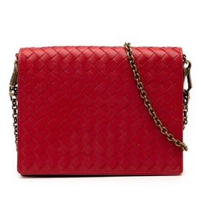 Bottega Veneta Intrecciato Chain Shoulder Bag/Wallet Bag in Red Leather for Women