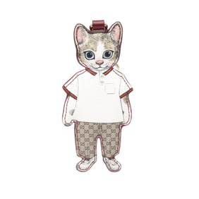 Gucci x Yuko Higuchi Japan-exclusive Boris the Cat keychain charm in beige, white, and multicolored