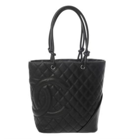 CHANEL Cambon Line Medium Tote Bag, Black x Black, A25167, Women's Lambskin A-Rank, Pre-Owned, Ginzo