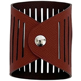 Hermès Bracelet f-24582 Brown Petit H Reversible Leather HERMES Mesh Bangle Men's Women's Striped