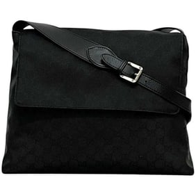 Gucci Shoulder Bag ec-24506 Black GG Nylon 272351 Leather 521753-05 GUCCI Crossbody Flap Men's