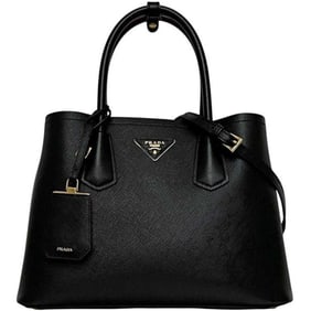 Prada 2-way bag f-24517 Black NERO 1BG887 Saffiano leather 117 F PRADA tote with triangular plate