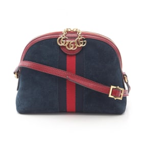 Gucci Ophidia Shoulder Bag, Suede and Leather, Women's, Navy Red, 499621