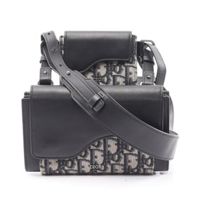 Christian Dior Dior ELITE Oblique Shoulder Bag, Canvas and Leather, Men's, Beige, Black, Navy