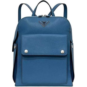 Prada Backpack f-24519 Light Blue 2VZ040 Leather Vitello Dino 56 10 PRADA Rucksack Triangular Plate