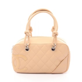 CHANEL Cambon Mini Bowling Bag, Handbag, Leather, Patent Women's, Beige