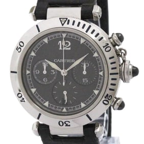 CARTIER Pasha N950 Chronograph Platinum Steel Watch W3105155 Polished