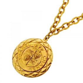 Chanel Necklace with Coco Mark, Matelasse Circle, GP Plated Gold for Women