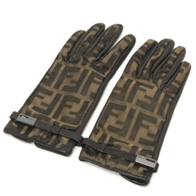 FENDI Zucca print FF logo winter gloves, canvas and leather, brown, for women.