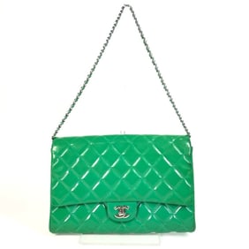 CHANEL CC Coco Mark Matelasse Quilted Chain Bag, Patent Leather, Women's, Green