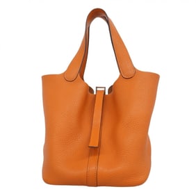 Hermes Hermès Picotin MM Handbag in Taurillon Clemence Leather, Orange, with J Stamp, Women's,