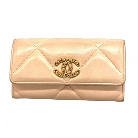 Chanel Long Wallet 19 Lambskin Pink Women's P1779274