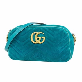Gucci GG Marmont Shoulder Bag 447632 Velvet Turquoise Blue Women's P1773707
